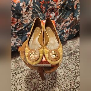 Tory Burch Reva Raffia Natural/Royal Tan Ballet-style Flat